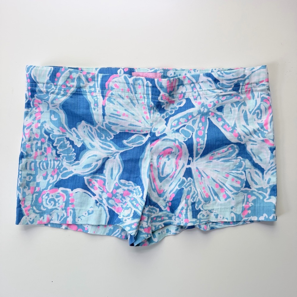 Lilly Pulitzer Girls Blue Floral Bike Shorts with Pink & White Accent